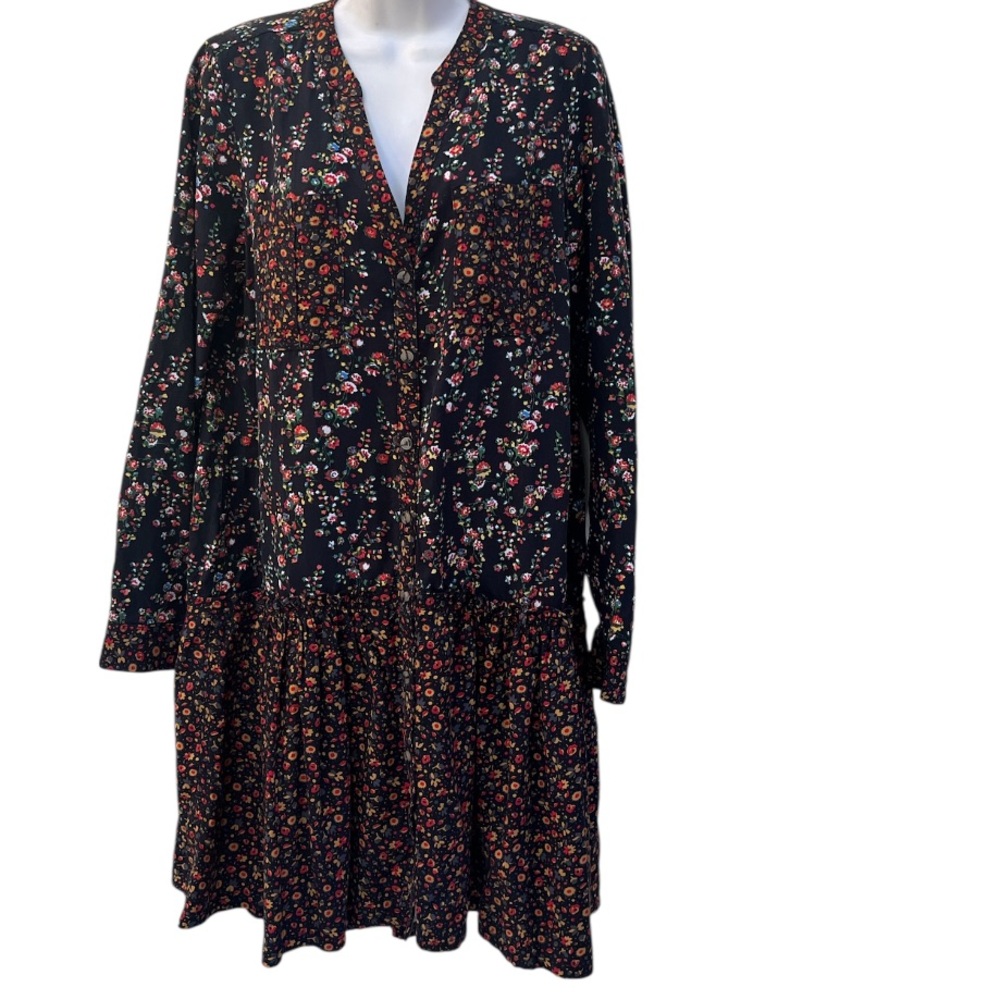 Anthropologie Maeve Marlie Button-Front Tunic Floral Long Sleeved Dress 8 - Picture 3 of 12